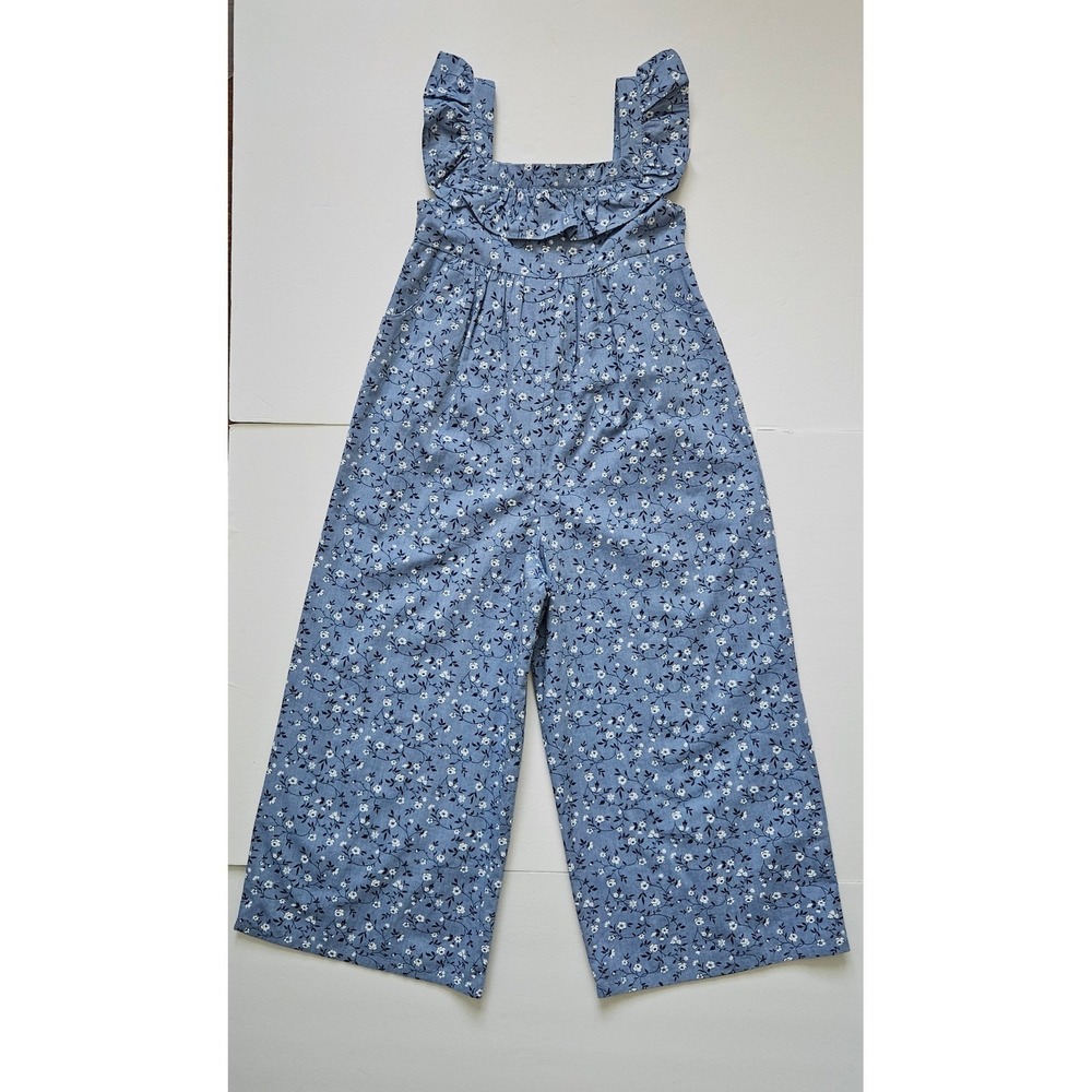 Janie & Jack Girl Jumpsuit Blue Floral Wide Pant 100% Cotton sz 7 NWT